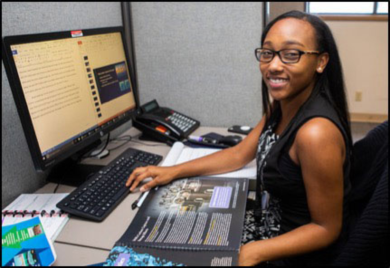 Maya Hunter working at the computer