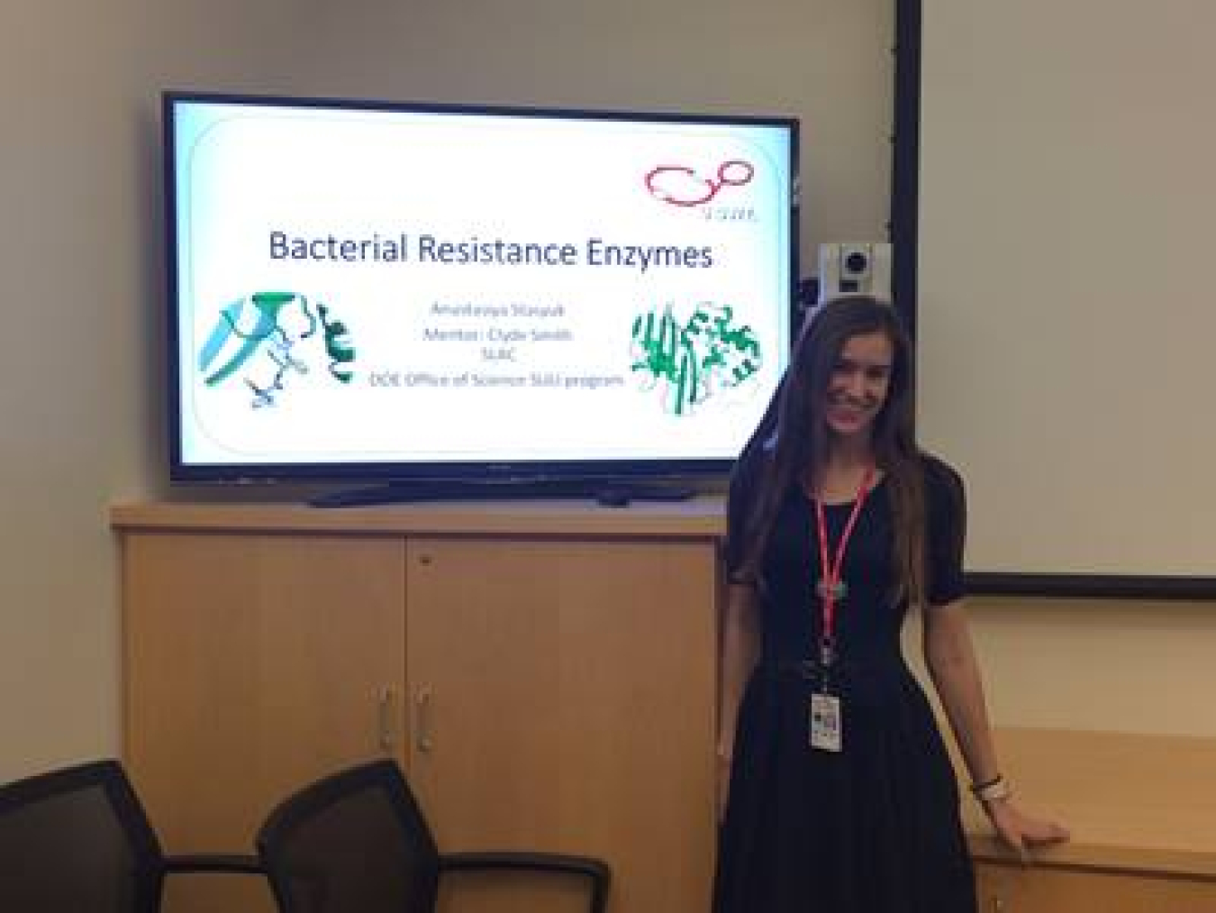 Anastasiya Stasyuk giving a presentation on Bacterial Resistance Enzymes