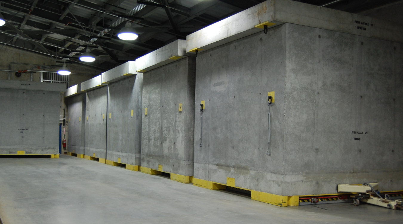 Shown here are concrete vaults that will hold stainless steel canisters of treated sodium-bearing waste from Integrated Waste Treatment Unit (IWTU) processing. 