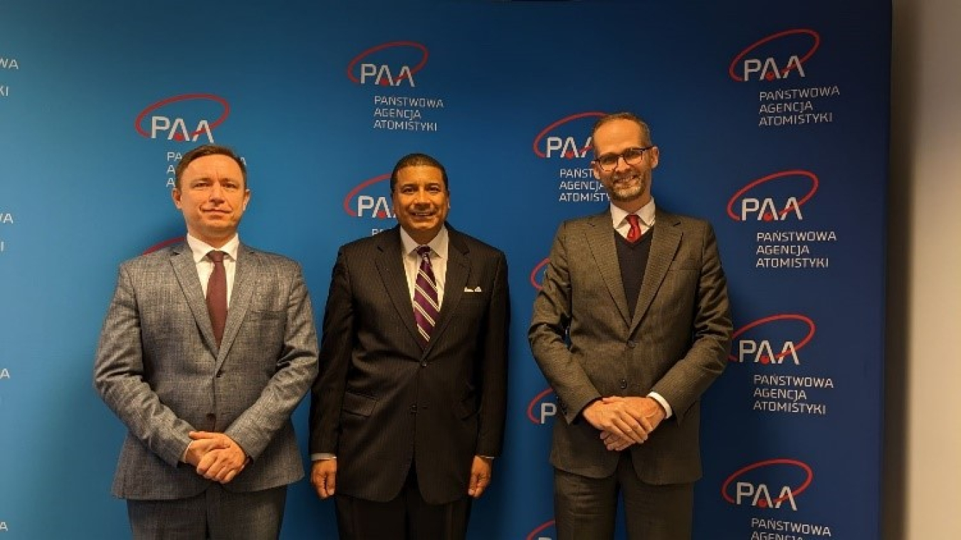 Principal Deputy Administrator Frank Rose with Poland’s National Atomic Energy Agency’s Andrzej Głowacki, left, and Ministry of Climate and Environment’s Deputy Minister Adam Guibourgé-Czetwertyński, right.