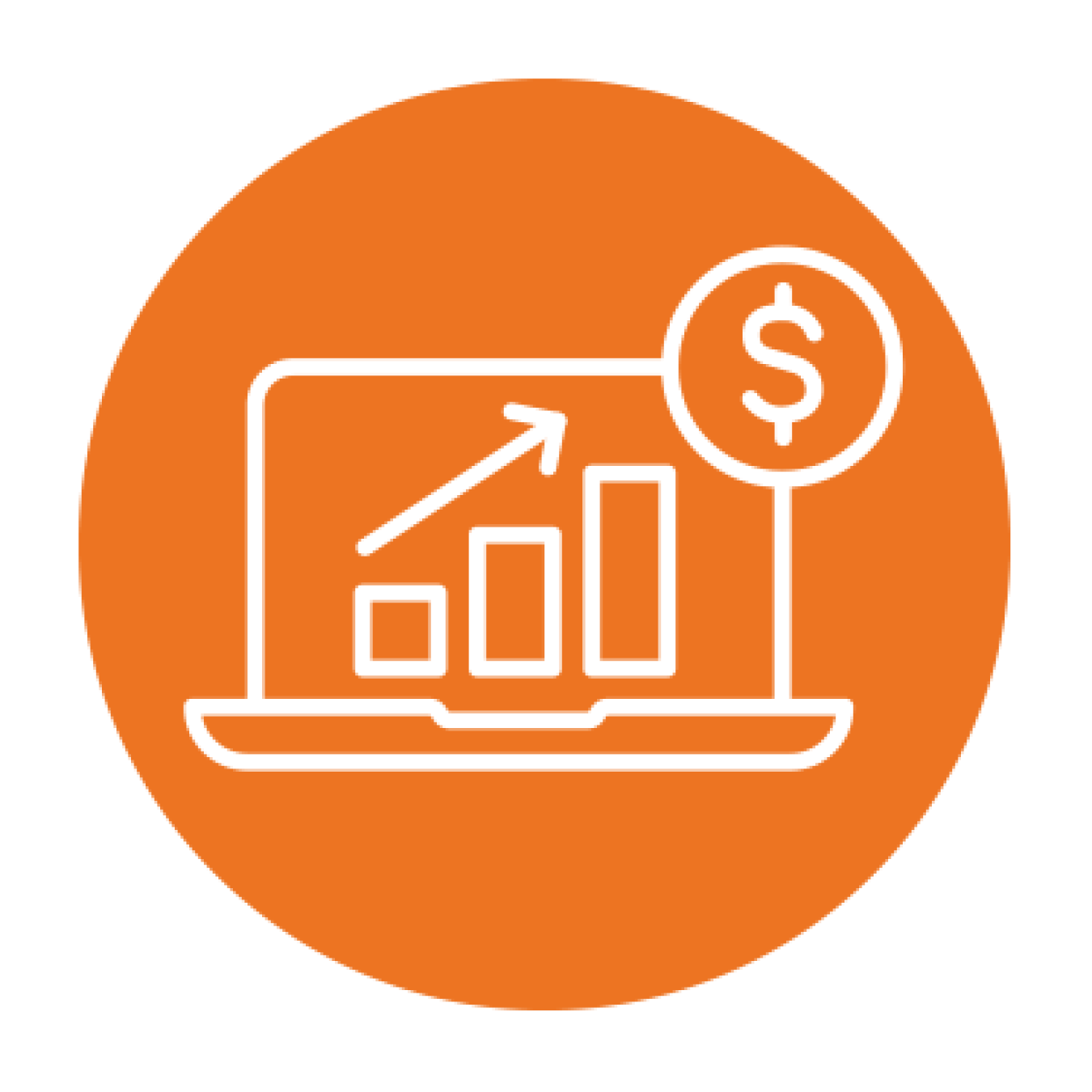 bar chart with upward trend arrow pointing to the dollar sign