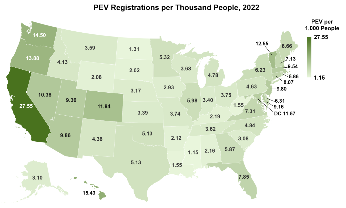 PEV Registrations per Thousand People, 2022