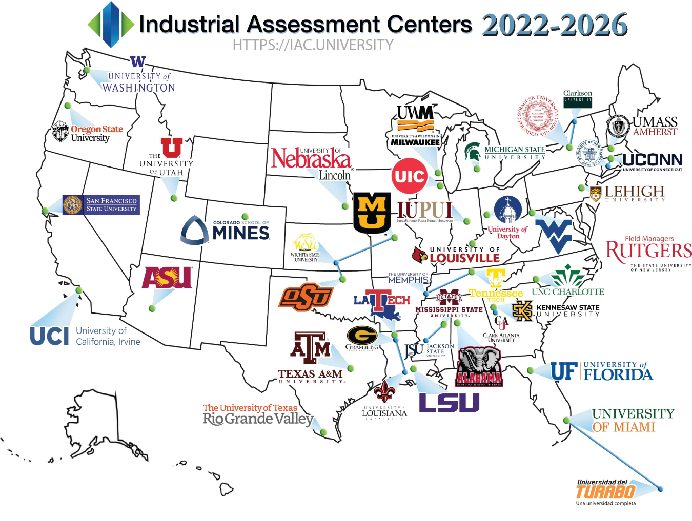 Industrial Assessment Center (IAC) Location Map - 2022-2026