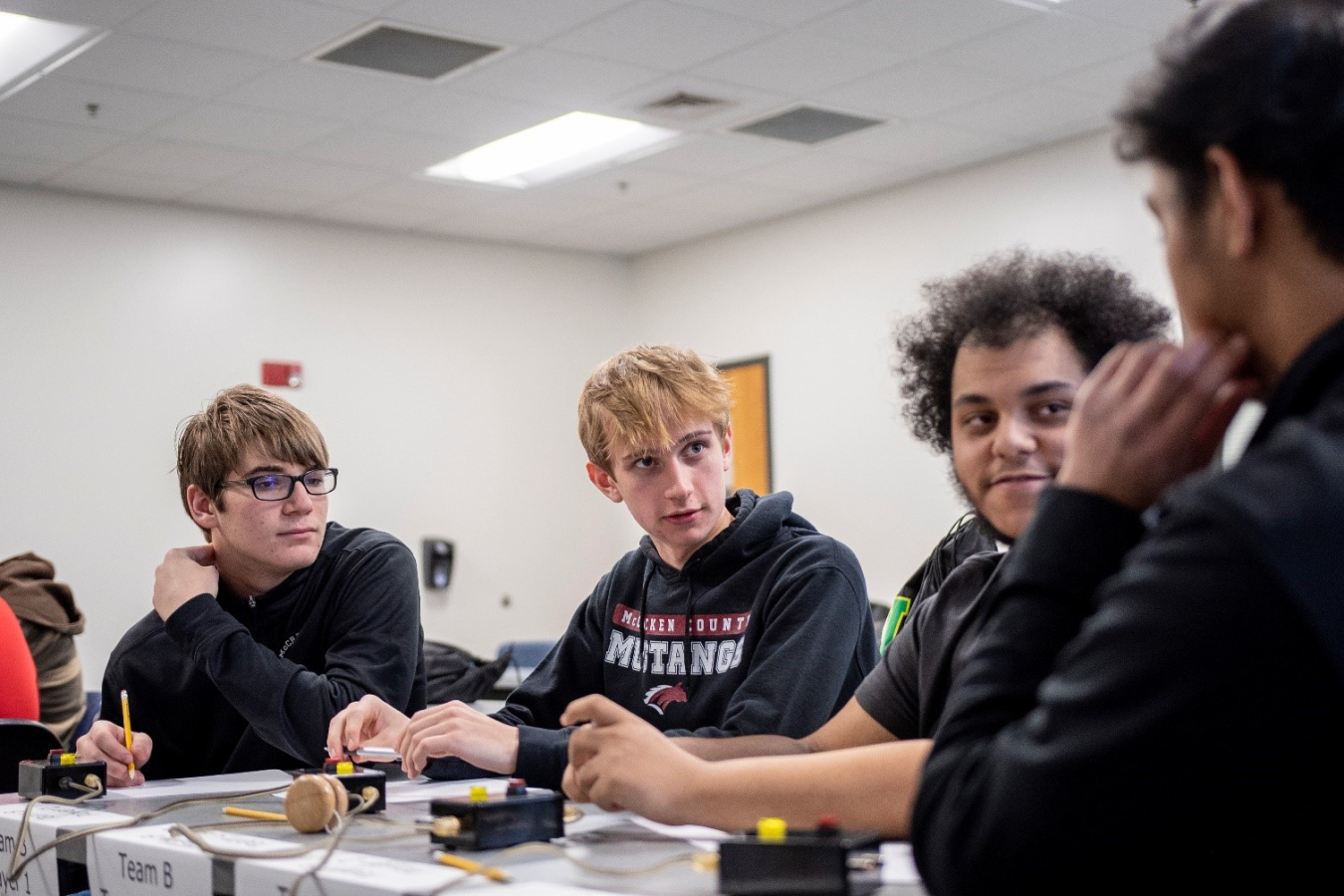 McCracken County High School students confer during the 2023 West Kentucky Regional Science Bowl competition on their way to a win.