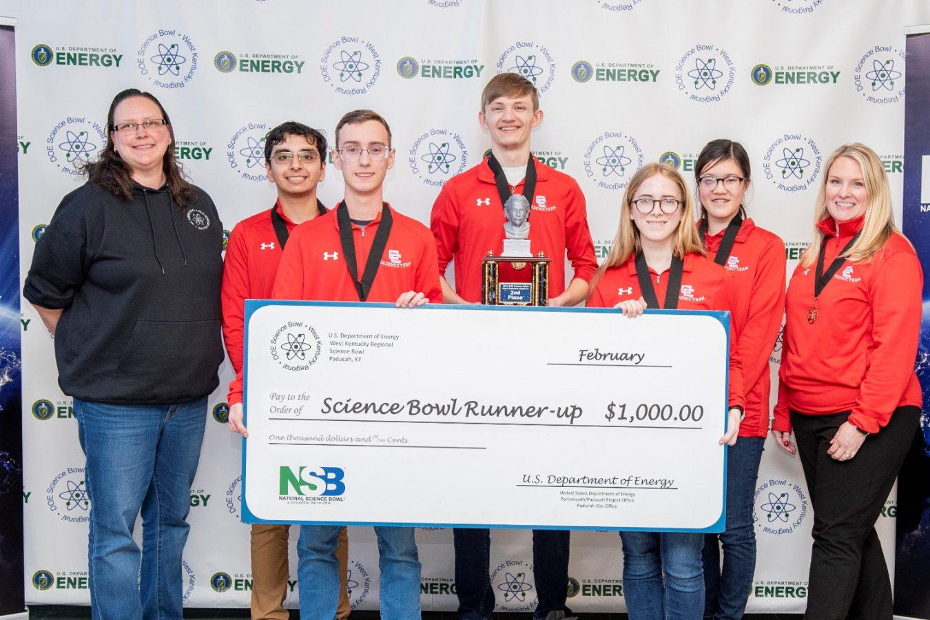 Calloway County High School's second-place team is pictured with DOE Acting Paducah Site Lead April Ladd.