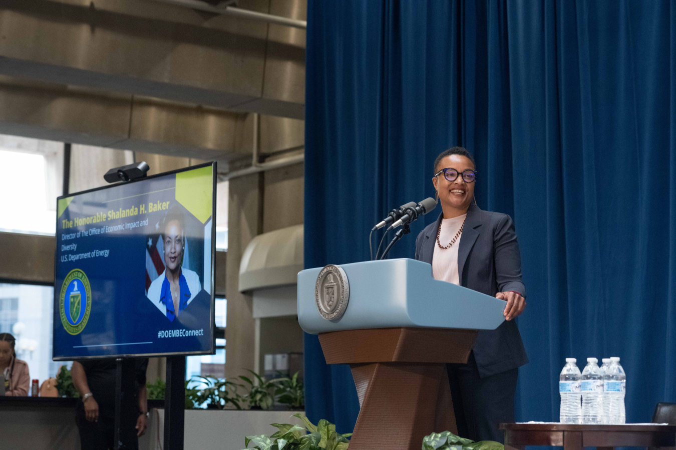Director Shalanda Baker addresses over 400 attendees during 2023 MBE Connect Summit.