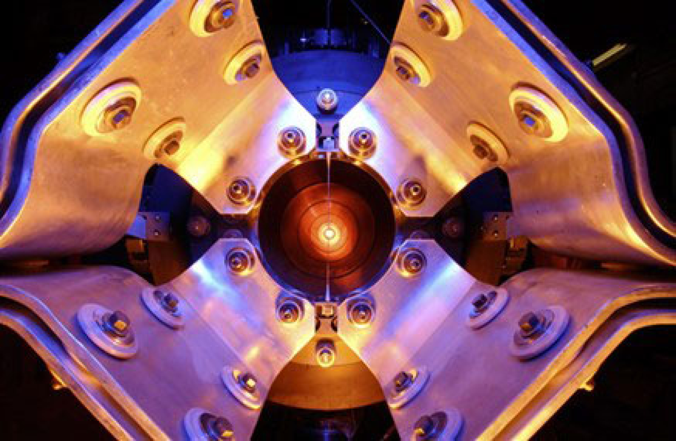 A magnetic focusing "horn" that scientists used to produce the neutrinos in Fermi National Accelerator Laboratory's NuMI beam. This method made this first-ever image of the proton using neutrinos.