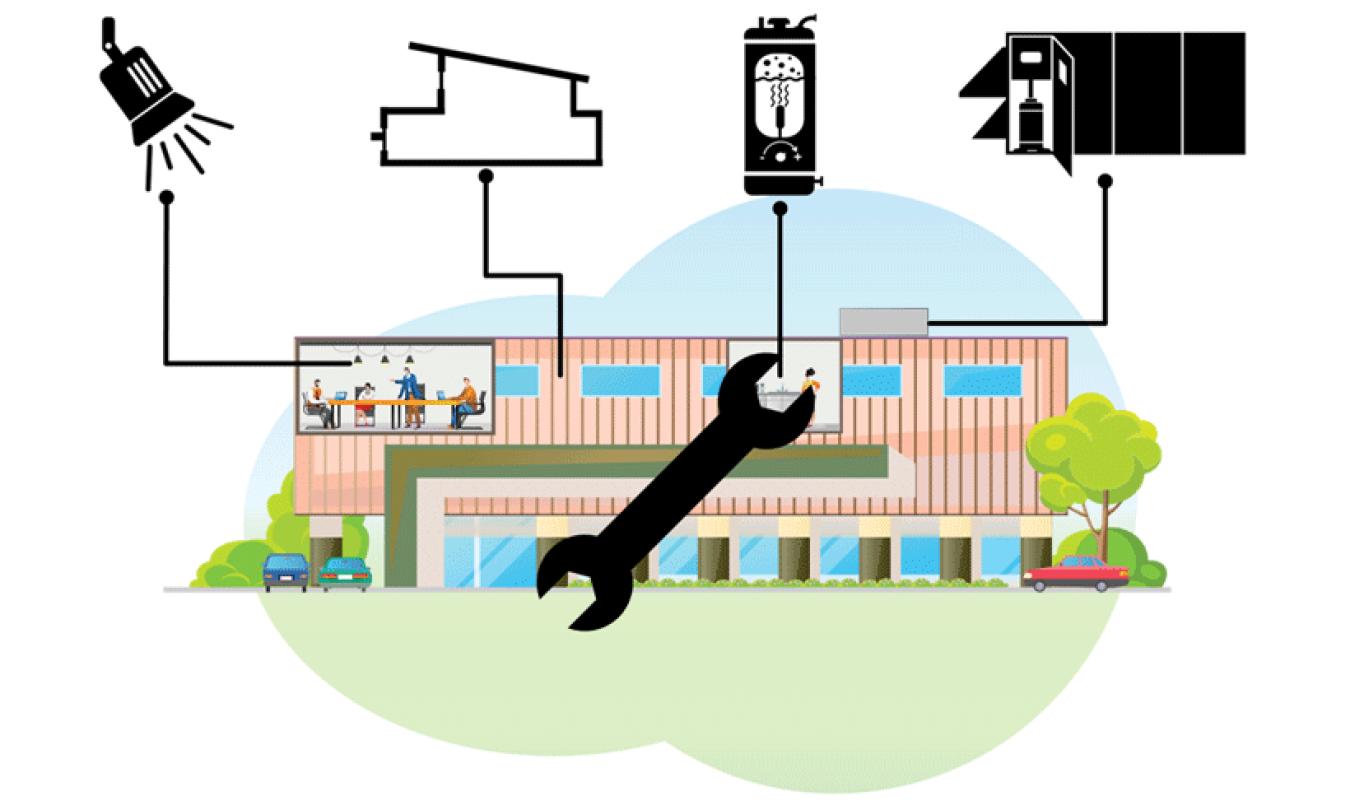 A building with energy-efficient retrofits.