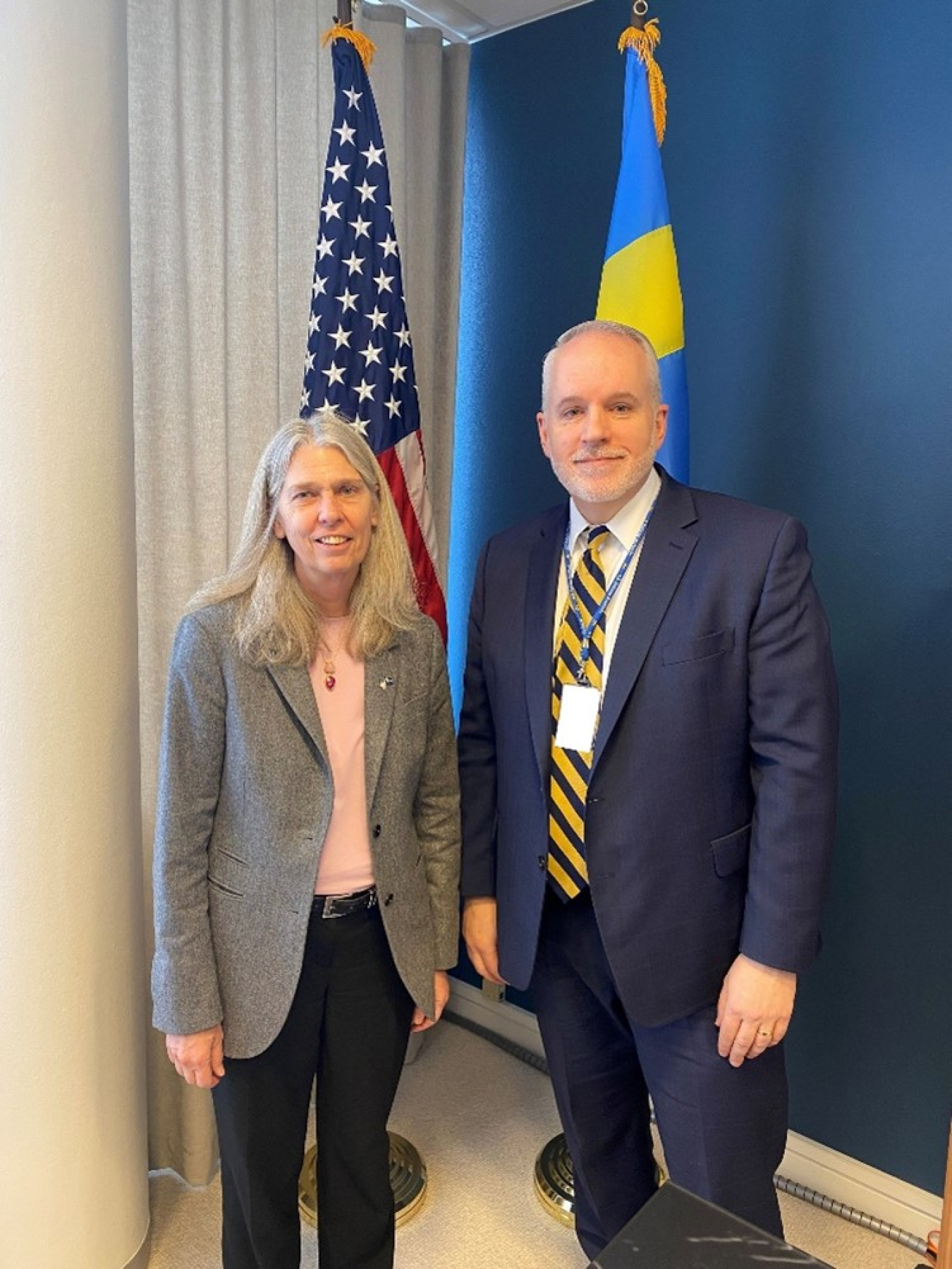 NNSA Administrator Jill Hruby and Deputy Chief of Mission Mark Evans at the U.S. Embassy in Stockholm.