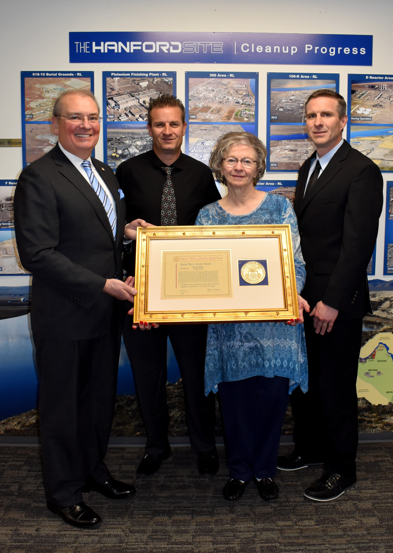 Recipient of the Defense Nuclear Facilities Safety Board’s (DNFSB) Victor Stello Jr. Award for Safety Leadership, Robert Nelson died in December. Nelson’s wife and sons accepted the award on his behalf.
