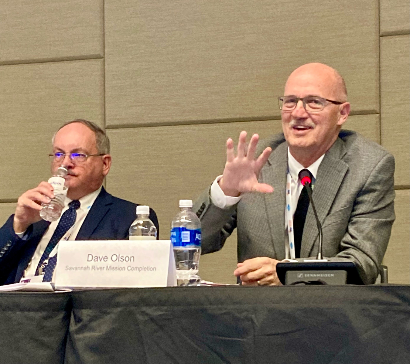 Dave Olson, program manager and president of Savannah River Mission Completion, the Savannah River Site liquid waste contractor, speaks during a panel session on progress in liquid tank waste treatment at EM sites during the 2023 Waste Management Symposia.