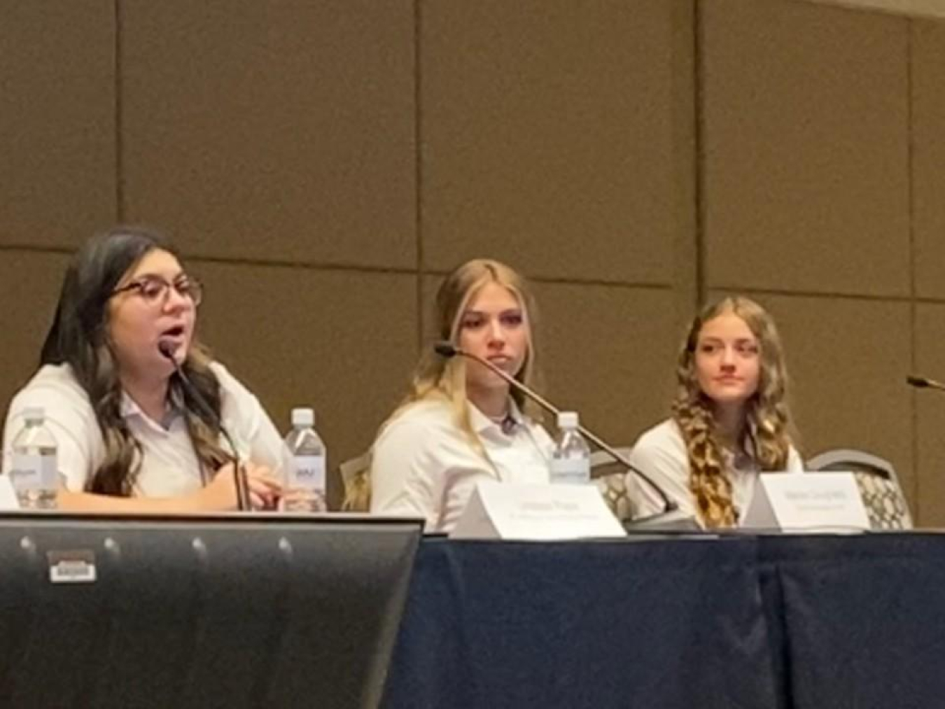 – A highly attended panel at the 2023 Waste Management Symposia featured three high school girls from Florida who shared their insights and ideas to encourage more young women to enter science, technology, engineering and math careers. Through the National Science Foundation and their own ingenuity, the trio created the Girls in STEM YouTube channel to post videos of women working in the STEM field. Pictured from left are Lindsay Raya from Fort Pierce Central High School and Marlee Dougherty and Sydney Coop
