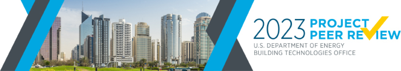 Banner graphic with city skyline of office buildings, and the words "2023 Project Peer Review, Building Technologies Office."