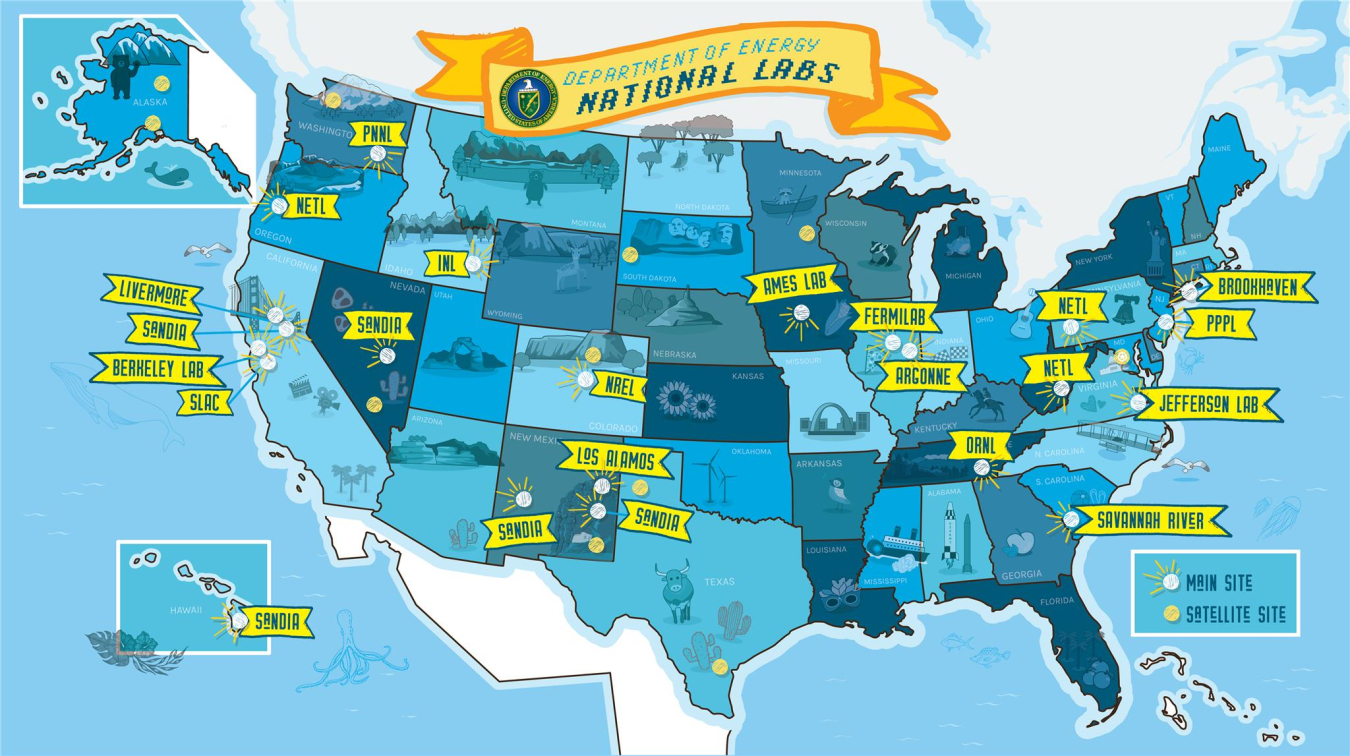 US Map with National Lab locations