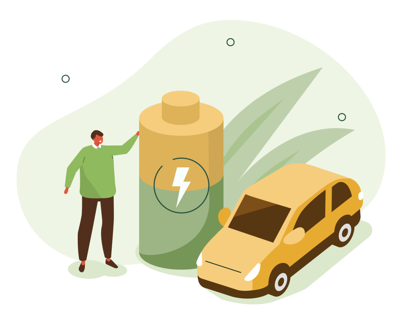 Driver in front of electric vehicle