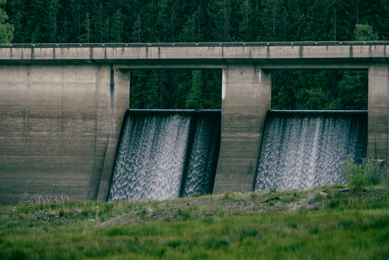 Water flowing through a Hydroelectric facility dam