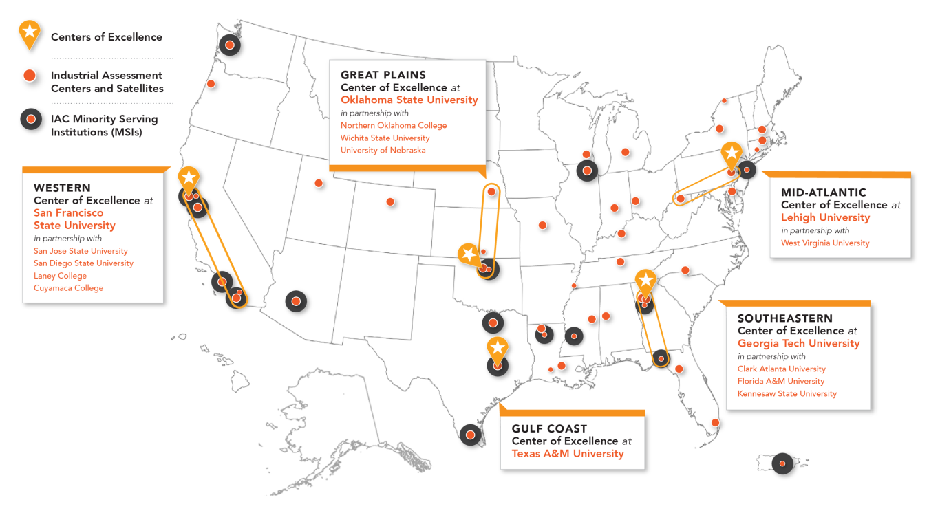 Map of the IAC locations with regional Centers of Excellence