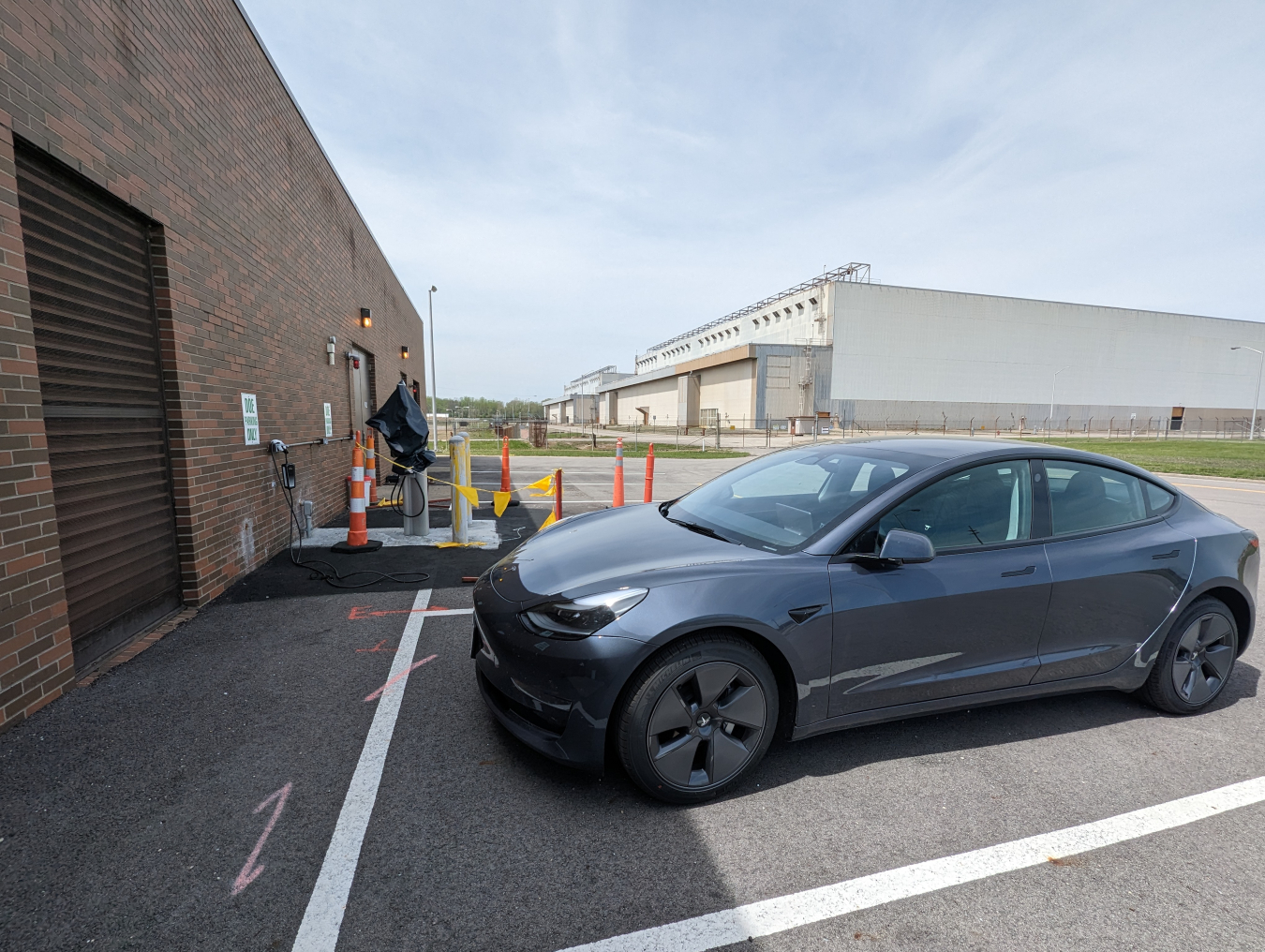 Many electric vehicle charging stations are being constructed across EM’s Portsmouth Site to accommodate newly purchased government electric vehicles. Employees also will be able to use the stations to charge their own electric vehicles.