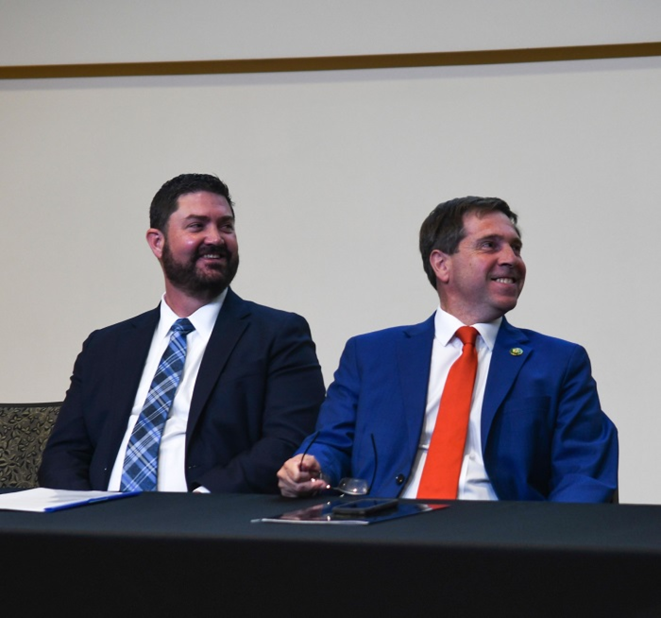 EM Principal Deputy Assistant Secretary Jeff Avery, left, and U.S. Rep. Chuck Fleischmann provided remarks at the “No One Fights Alone” event last week at Oak Ridge. 