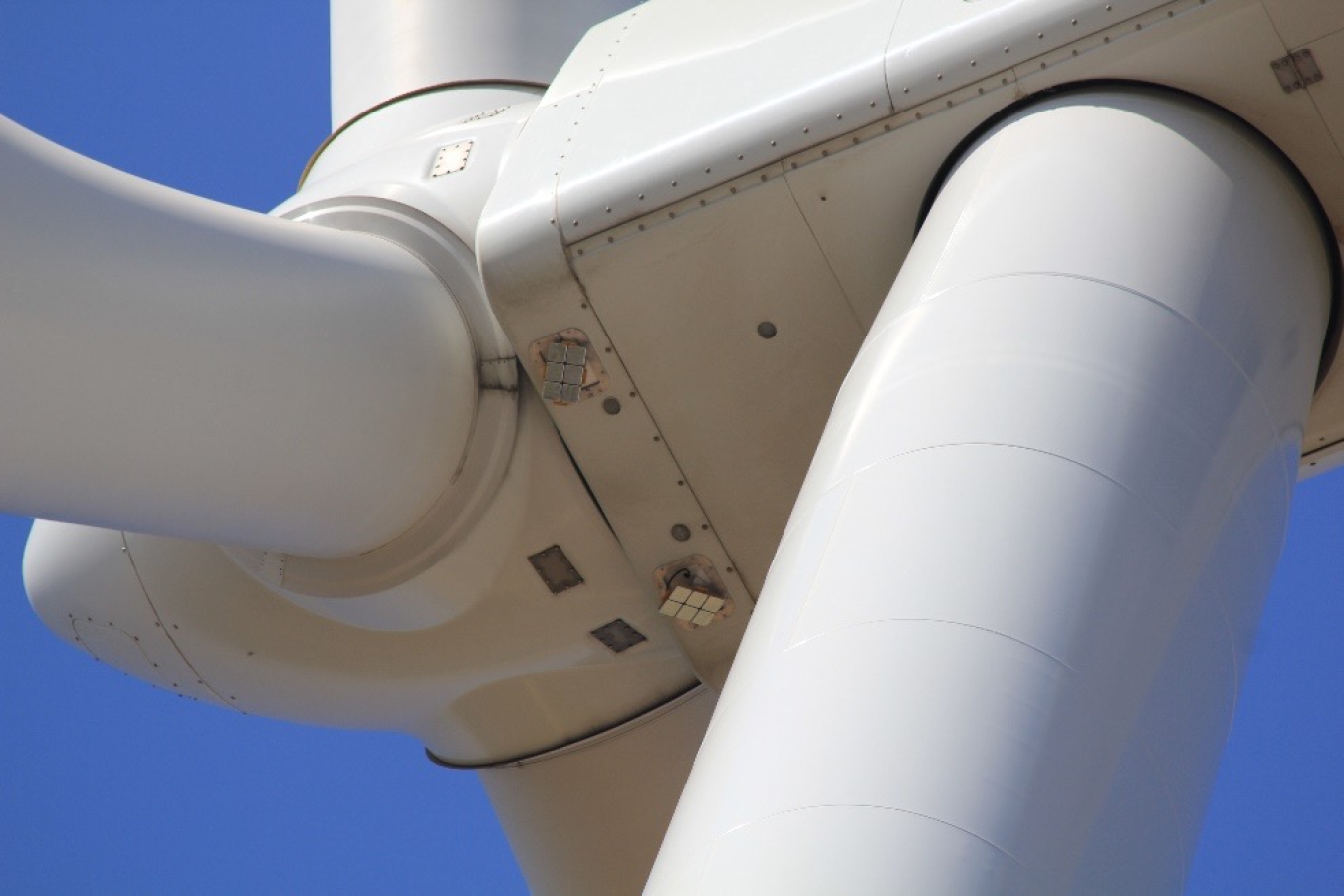 View looking up at a nacelle-mounted deterrent system.