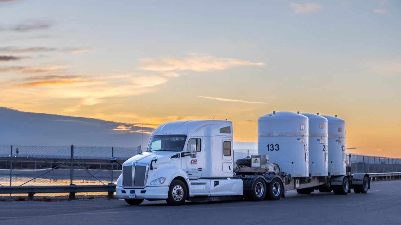 A transuranic waste shipment consisting of three Transuranic Package Transporter Model-II casks safely arrives at EM’s Waste Isolation Pilot Plant.