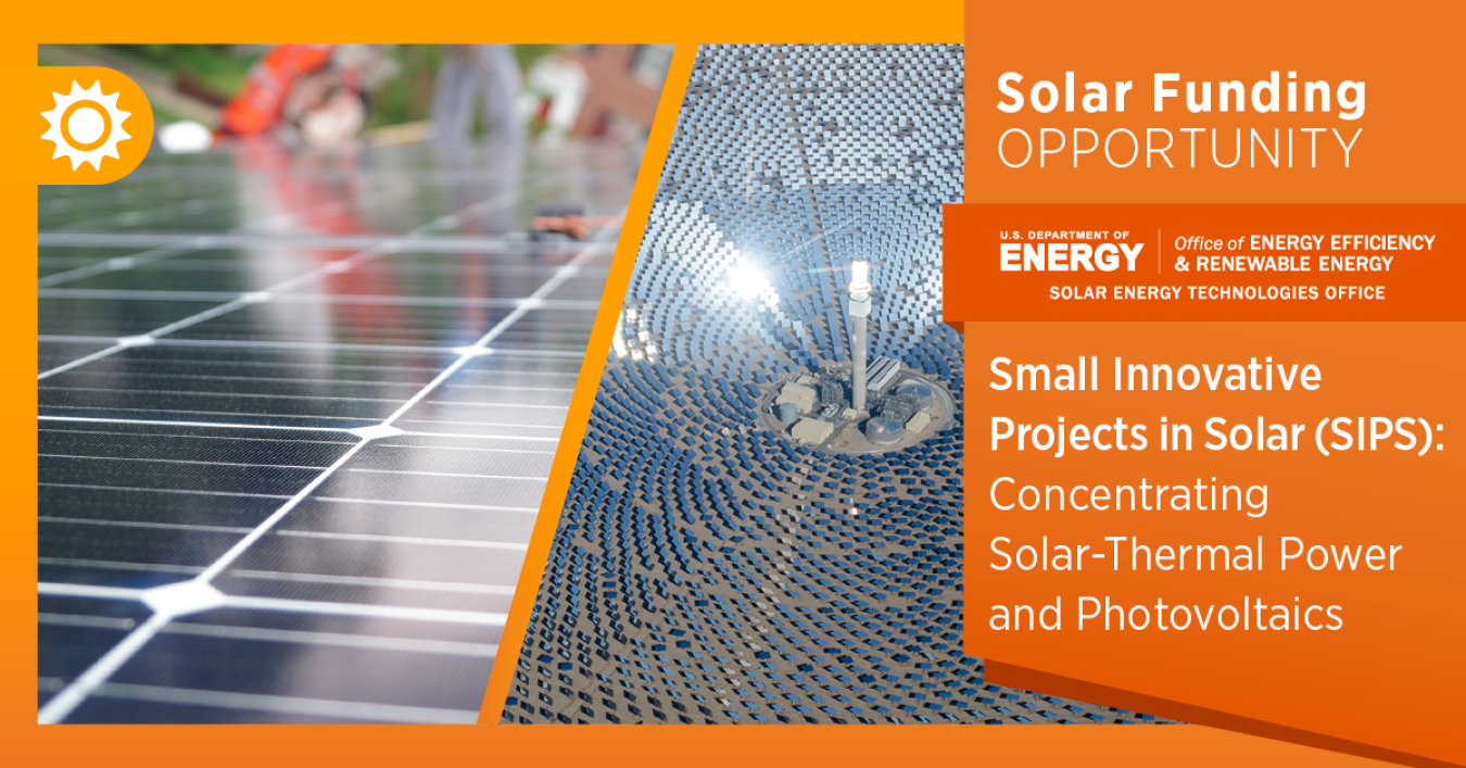 Image showing CSP and PV technologies with title of the funding opportunity