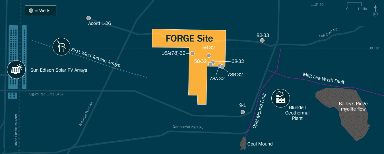 A map with the FORGE site marked on it.