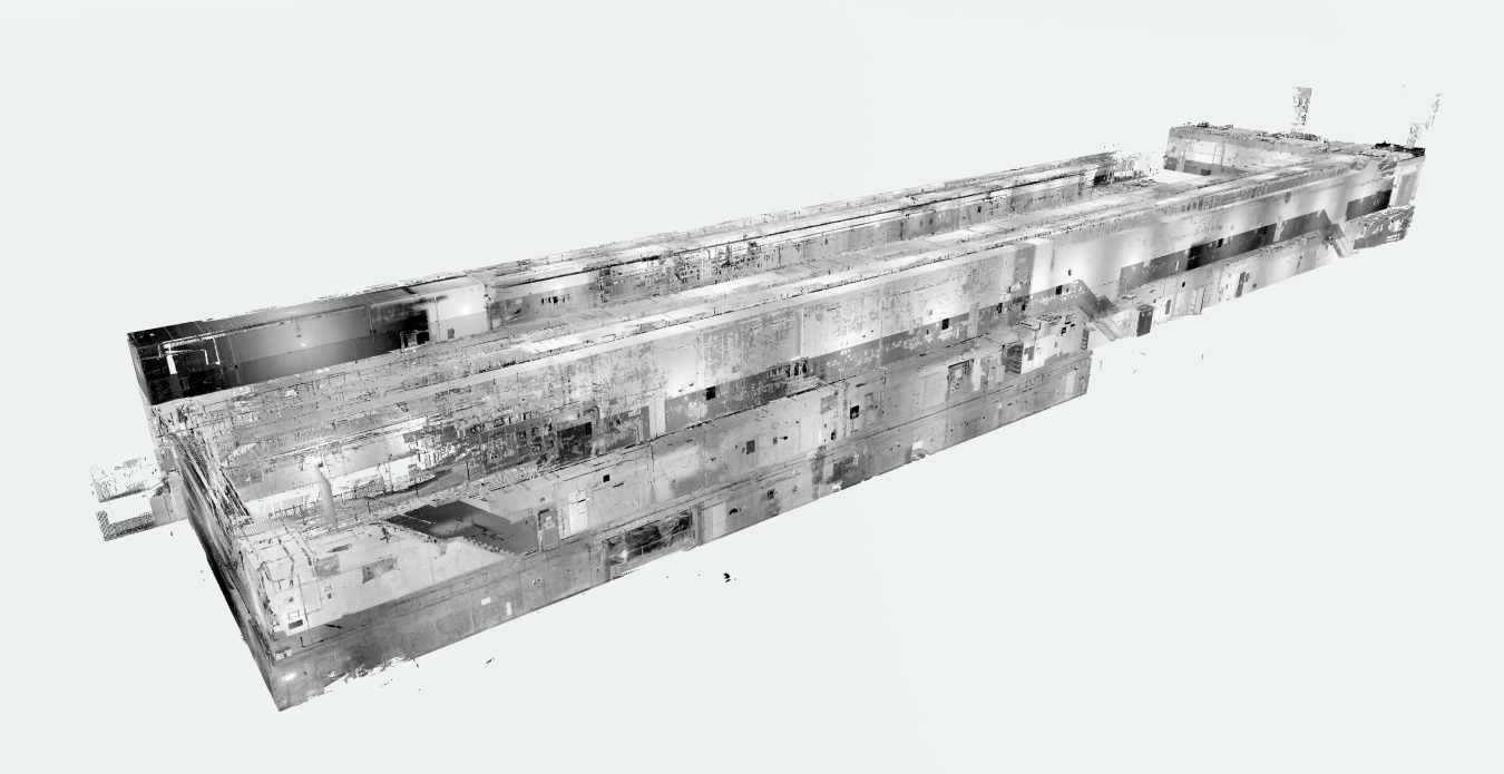 Workers with EM contractor Central Plateau Cleanup Company used 3D laser images of the Reduction-Oxidation Plant on the Hanford Site to identify safe locations for cutting into a concrete wall.