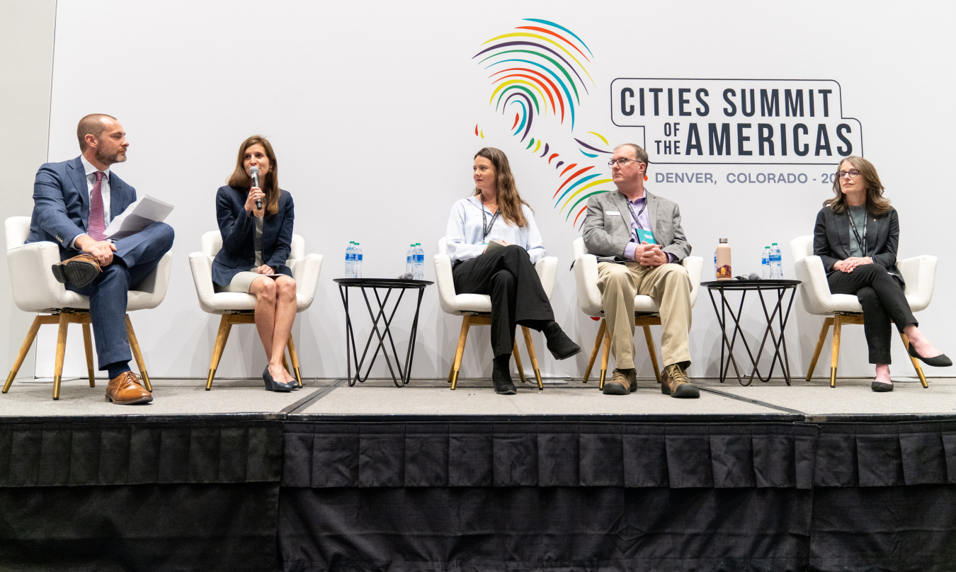 From left: Alejandro Moreno, Acting Assistant Secretary for Renewable Power, EERE; Dominique Gomez, Energy Office, State of Colorado; Aaron Brockett, Mayor of Boulder, Colorado; Elizabeth Babcock, Deputy Director of the Office of Climate Action, Sustainability and Resiliency for the City of Denver; Hollie Rogin, Mayor of Lyons, Colorado