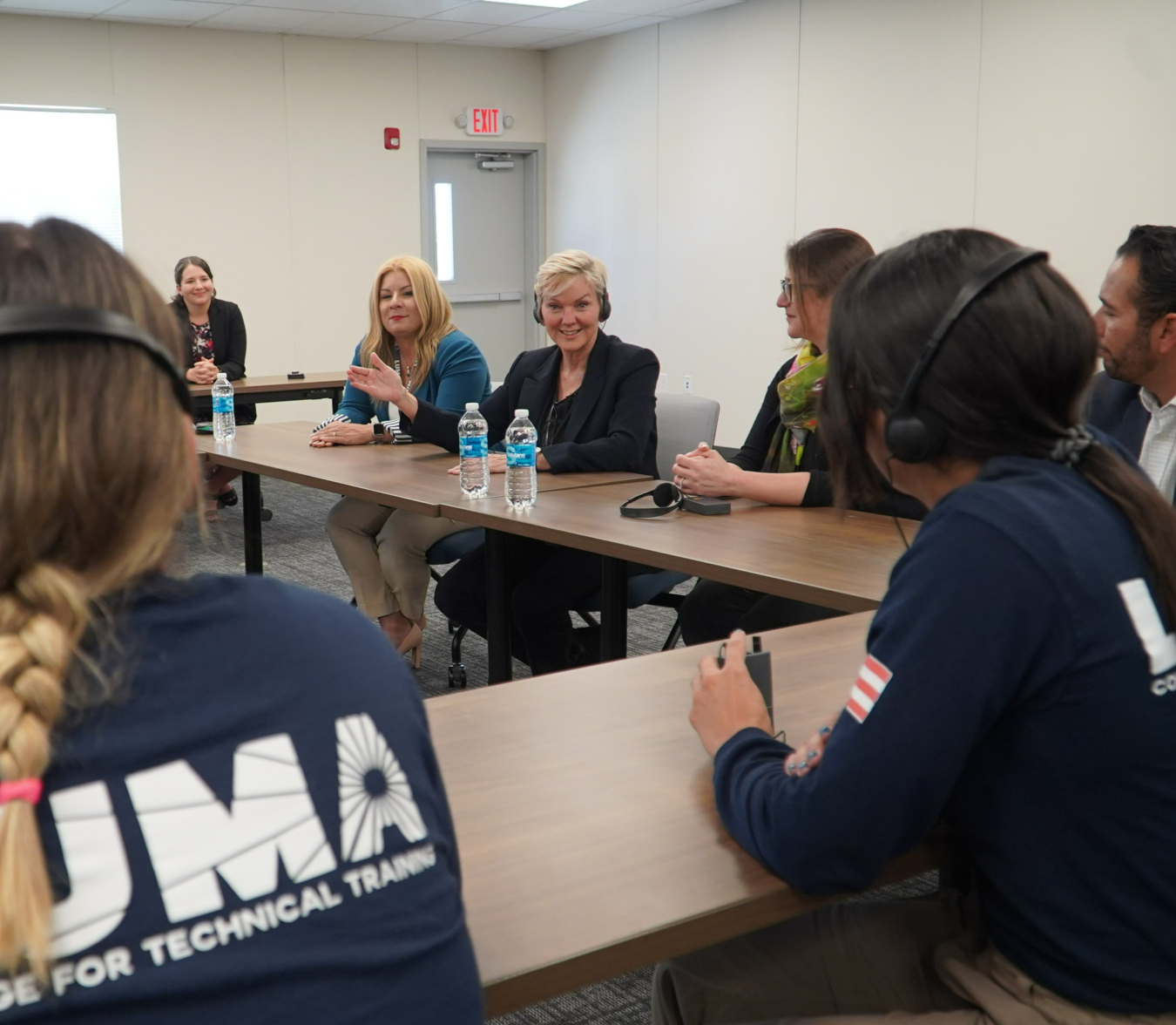 Secretary Granholm meets with a group of women training at LUMA College to become line workers.