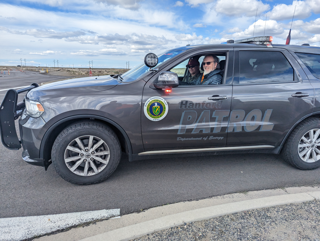 A specialized emergency vehicle obstacle course at the Patrol Training Academy on the Hanford Site lets trainees rehearse driving on the left side of the road, in case they must respond to a natural disaster in another country as part of DOE’s Catastrophic Incident Response Team.