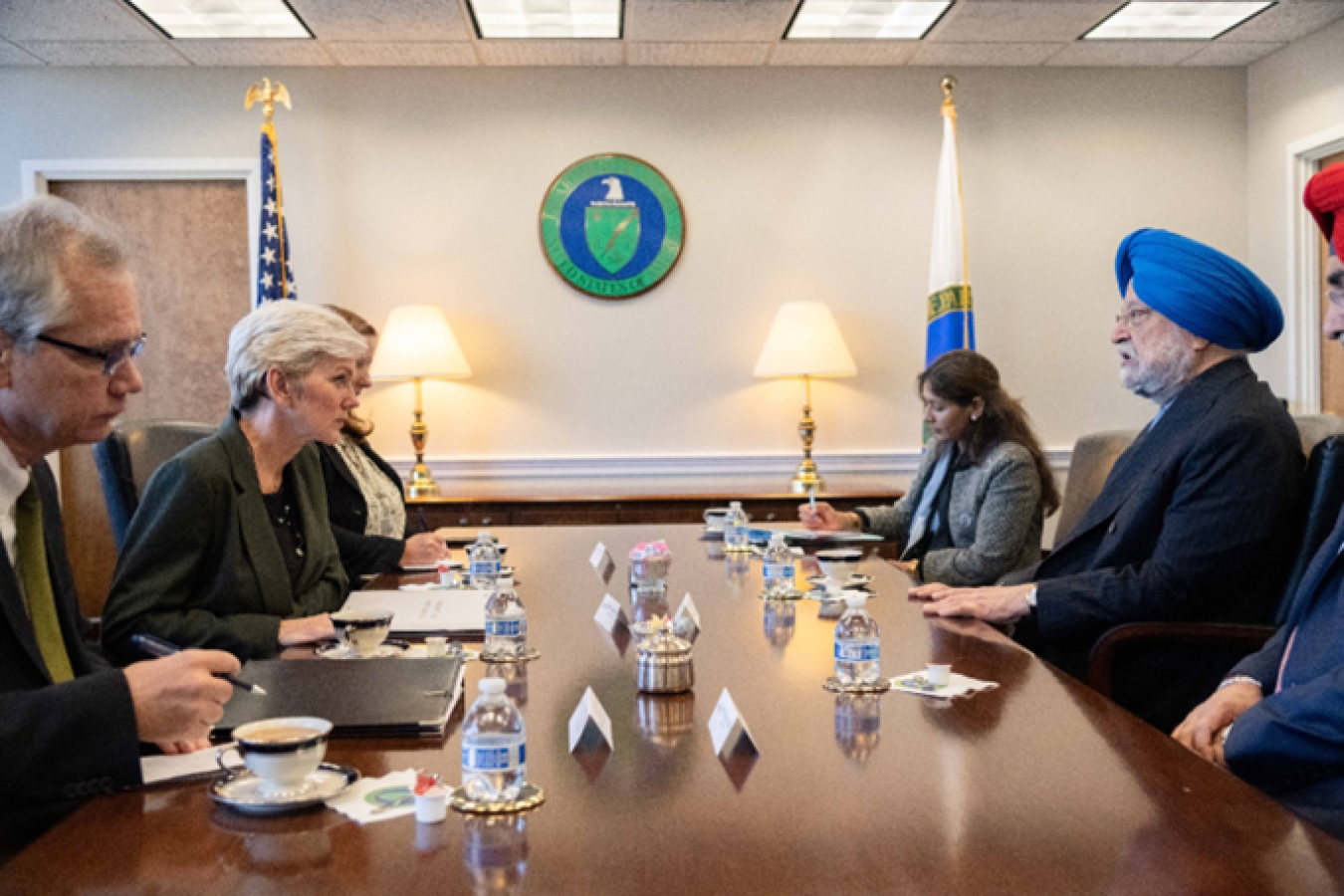 U.S. Secretary of Energy Jennifer Granholm meets with Hardeep Singh Puri, India's Minister of Petroleum and Natural Gas and Granholm's Co-Chair of the U.S.-India Strategic Clean Energy Partnership.
