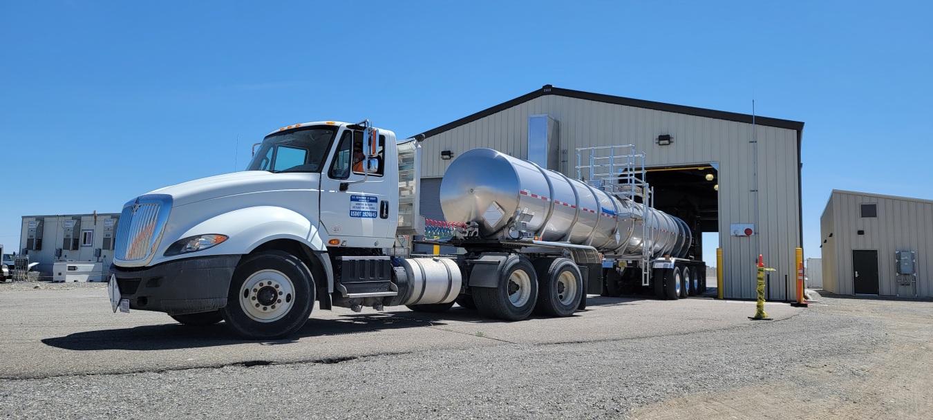 A 53-foot tanker from the K Basins was the first tanker truck at the renovated and expanded Effluent Treatment Facility load-in station on the Hanford Site, to ensure the facility is ready for operation.