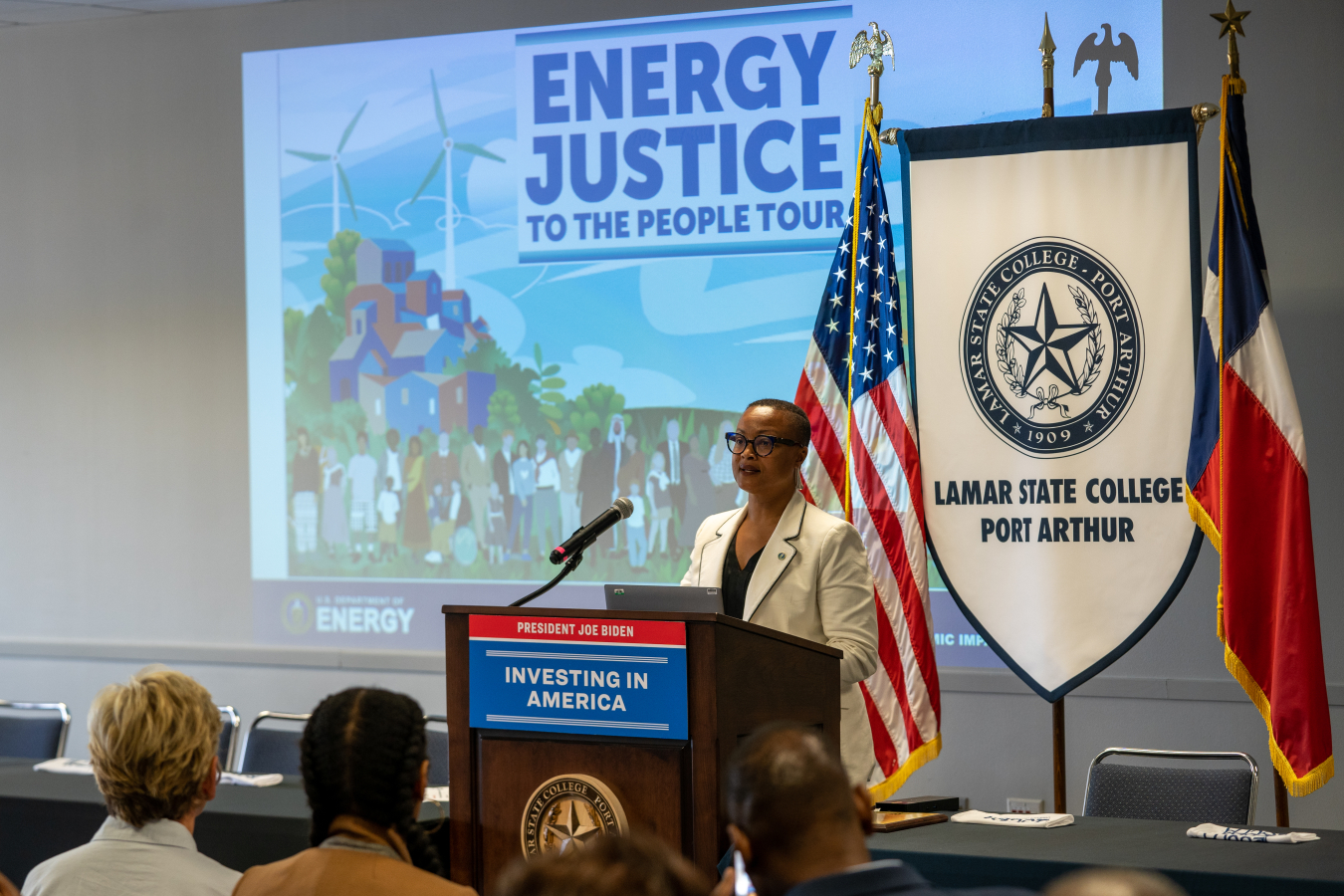 Director of the Office of Economic Impact and Diversity Shalanda H. Baker gives keynote address at Lamar State College Port Arthur in Port Arthur, TX.