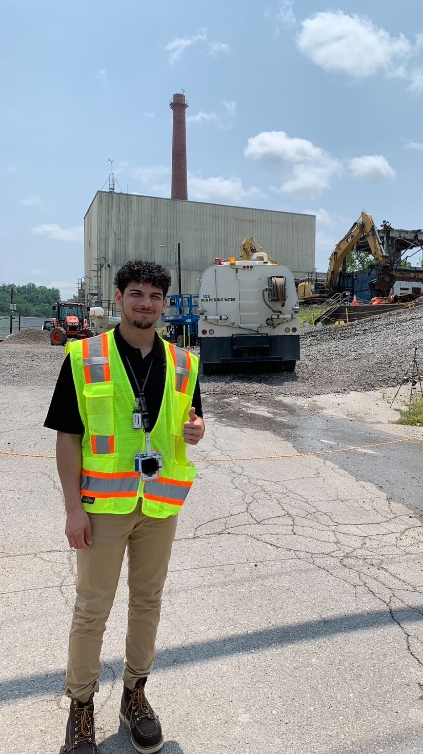 UCOR intern Mauro Perez observes demolition projects underway at the Oak Ridge National Laboratory.
