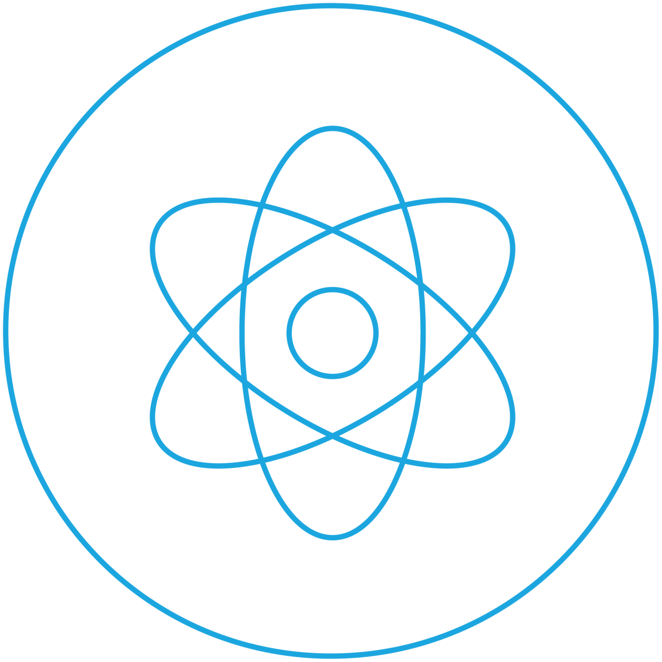 Blue line drawing of the nuclear energy symbol