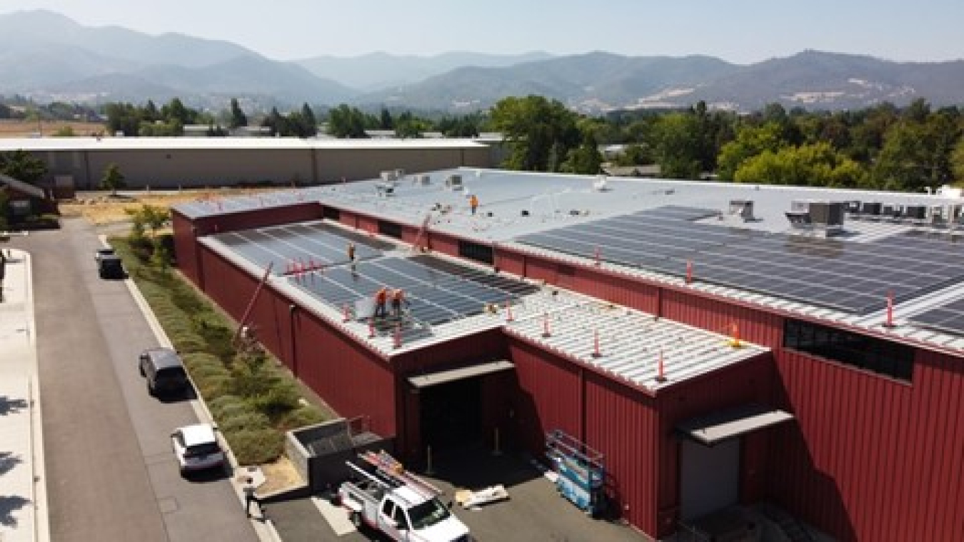 This community solar array atop the Oregon Shakespeare Festival's production building provides emergency back-up power for performances.