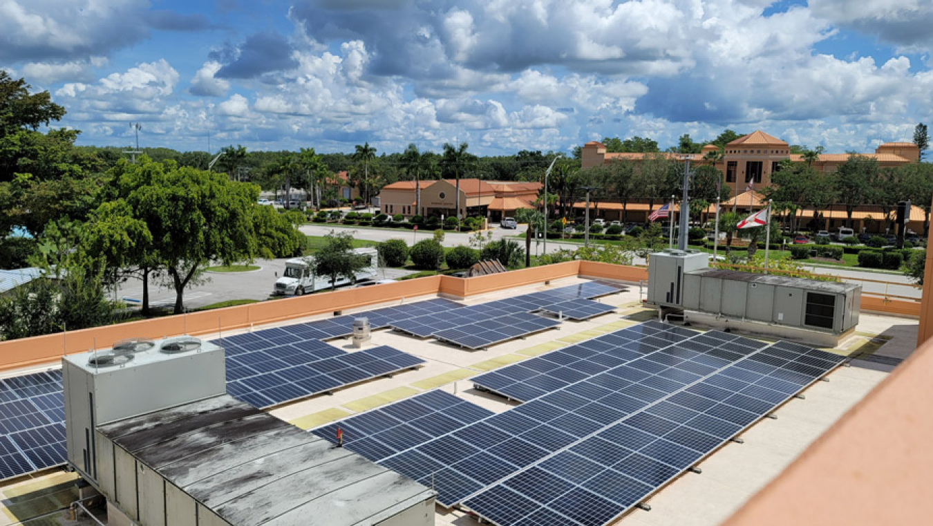 Solar panels on top a building.