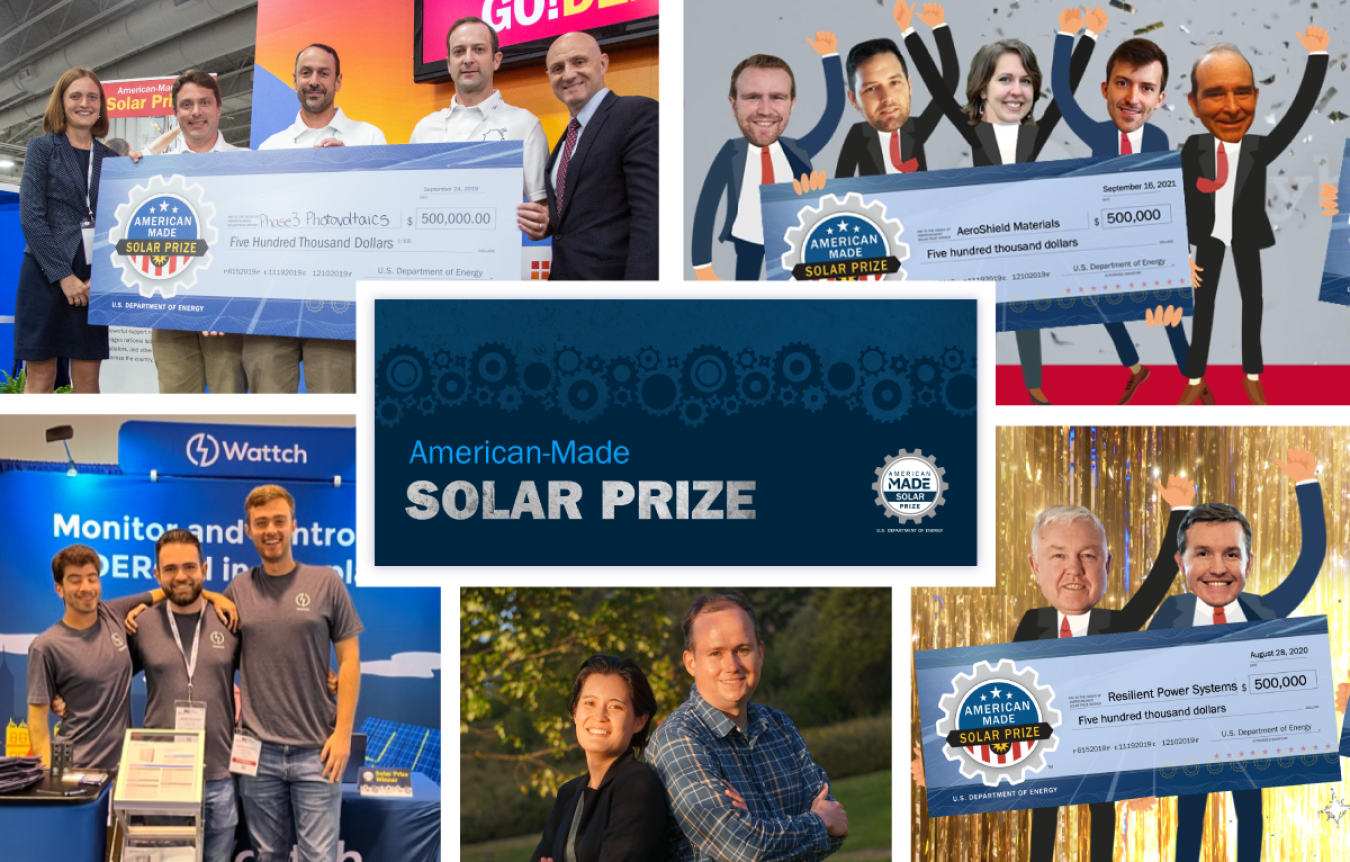 photos of past winners surrounds the Solar Prize logo