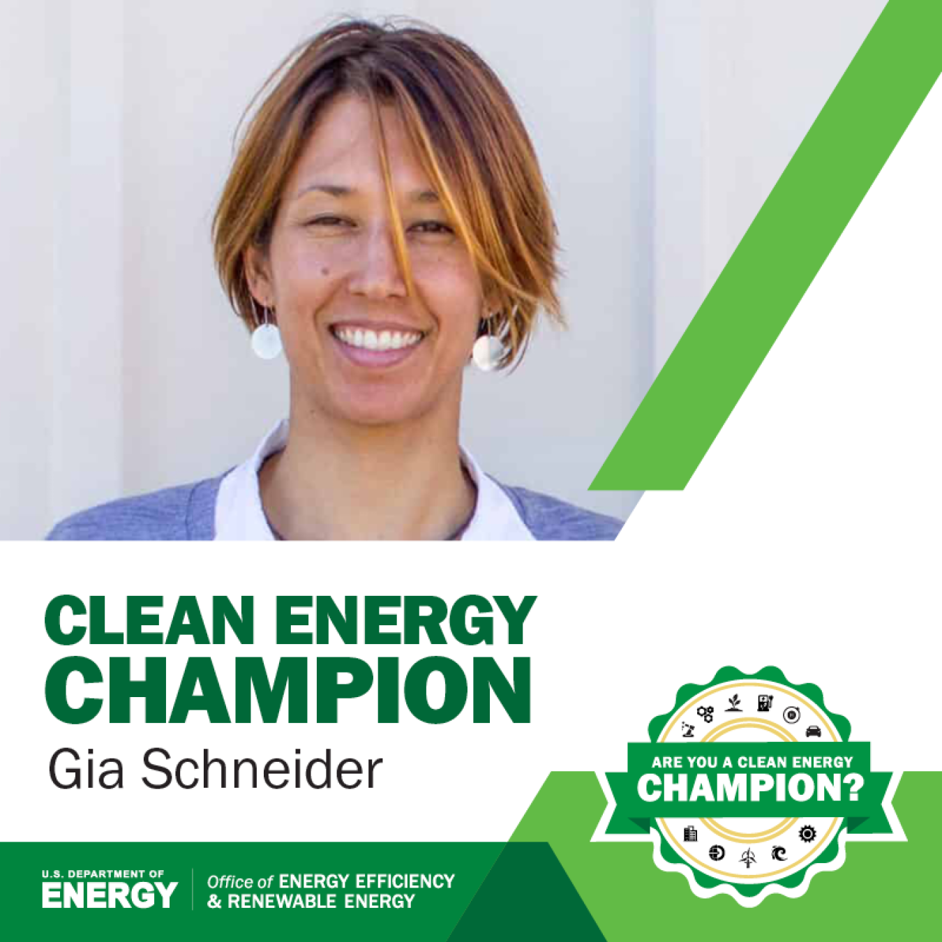 Gia Schneider Clean Energy Champion graphic