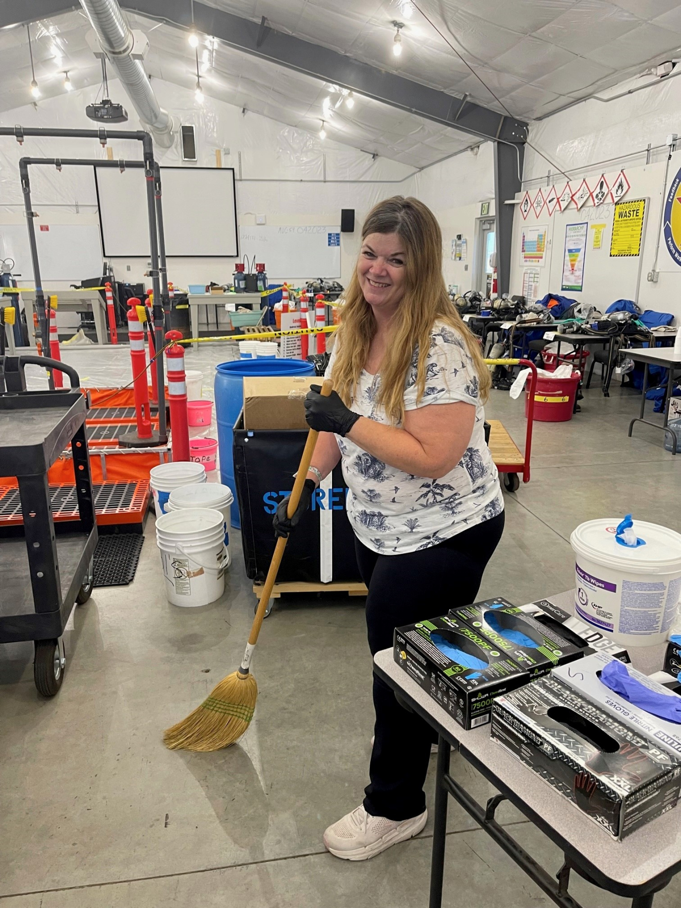 Nancy Sumsion cleans a facility on the Hanford Site as part of the custodial services team for contractor Hanford Mission Intergration Solutions.