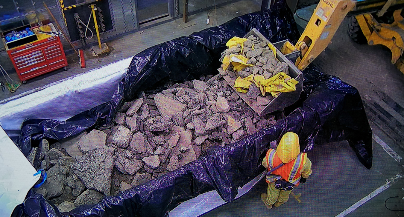 Crews removed more than 7,500 tons of asphalt from Pads 1 and R at the Transuranic Storage Area-Retrieval Enclosure, allowing for their closure under federal regulations.