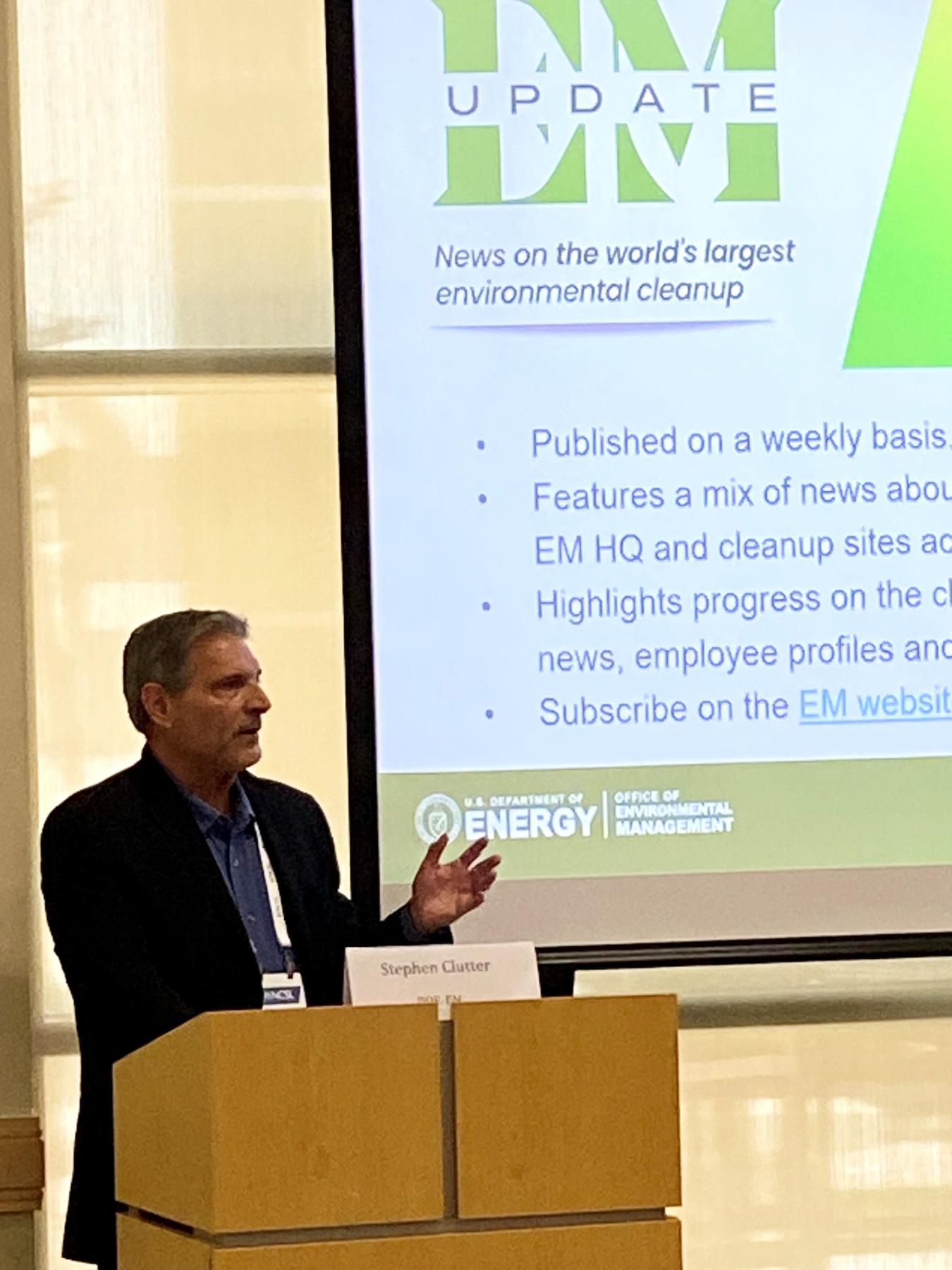 EM External Affairs Director Stephen Clutter speaks during the the recent National Conference of State Legislatures Nuclear Legislative Working Group meeting at Idaho National Laboratory.