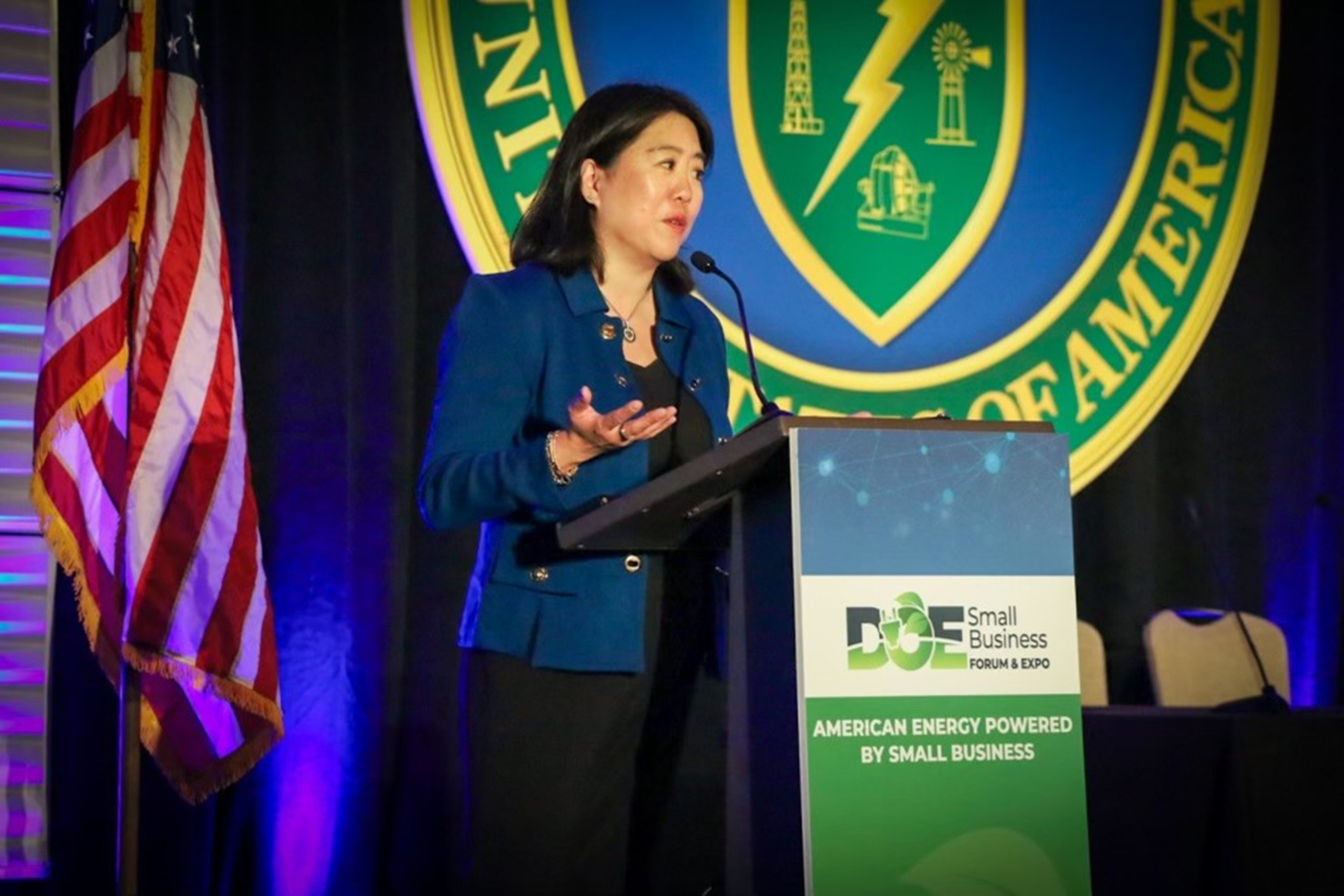 DOE Chief Commercialization Officer and Director of OTT Dr. Vanessa Z. Chan speaking during her keynote speech. Photo by Leo Boczar