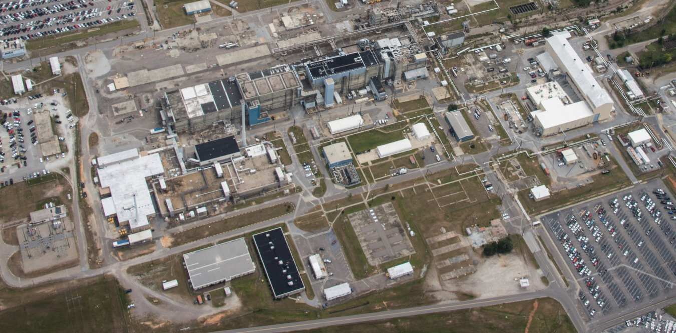 An aerial view of the legacy facilities in the Savannah River Site’s F Area. Those facilities include the F Canyon Chemical Separations Facility and the F Area Analytical Laboratories, which are being deactivated.
