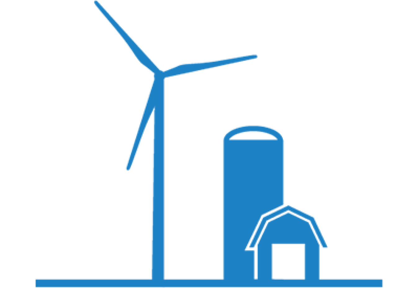 An icon of a wind turbine next to a farm.