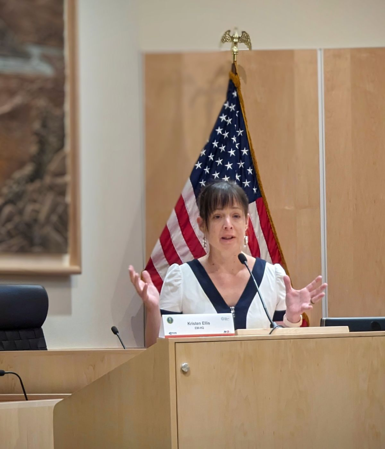Kristen Ellis, acting associate principal deputy assistant secretary for EM's Office of Regulatory and Policy Affairs, moderates a workforce development summit in Los Alamos, New Mexico, last week. Ellis is also the EM director of regulatory, intergovernmental and stakeholder engagement.