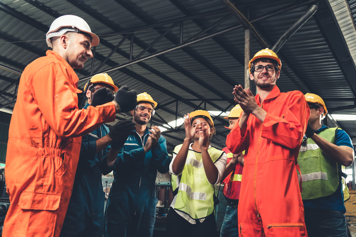 A group of contractors smiling and laughing.