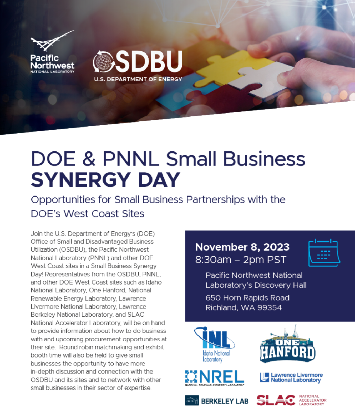 DOE and PNNL Small Business Synergy Day Flyer