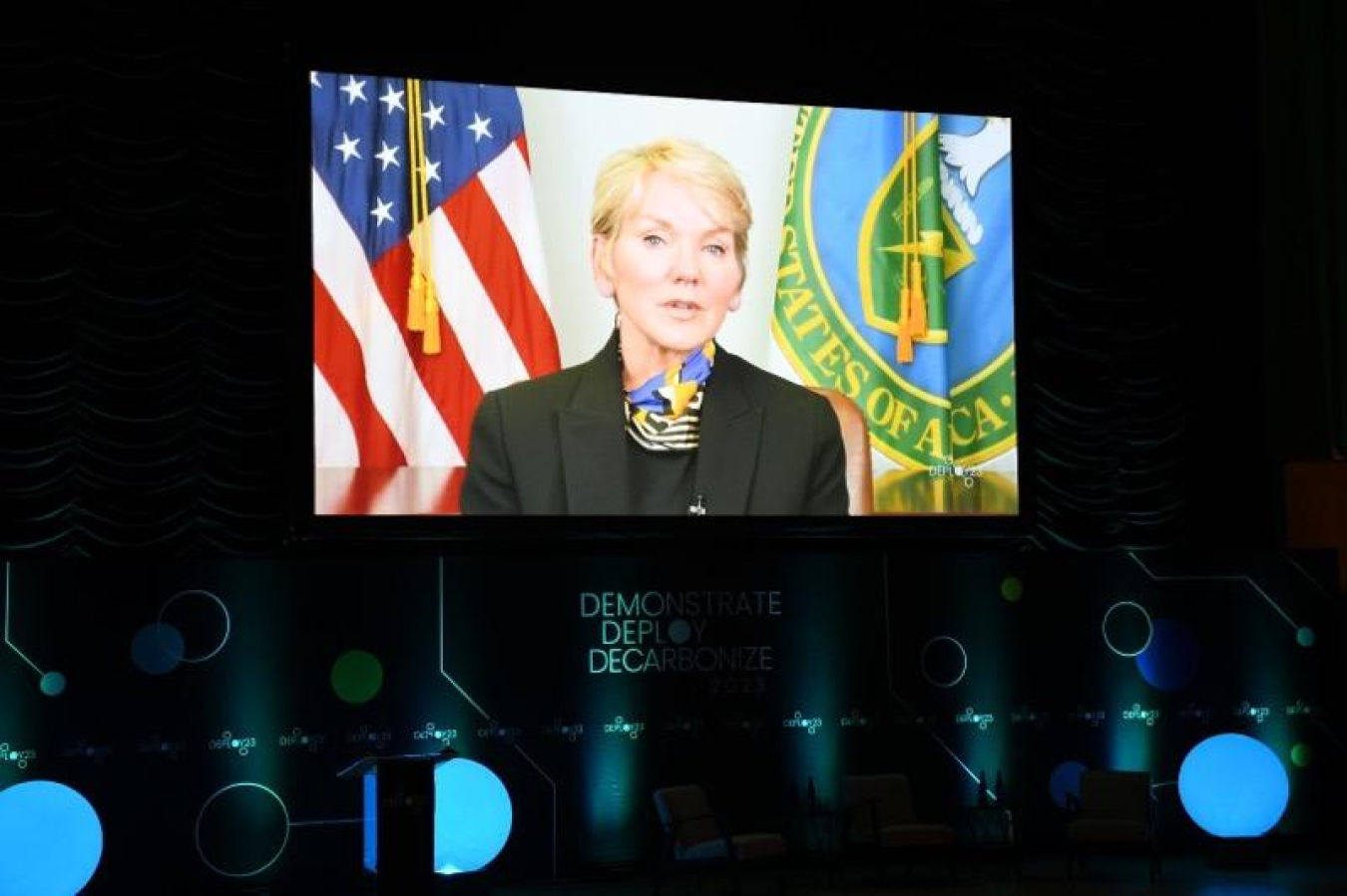 Secretary of Energy Jennifer Granholm presenting at the Deploy 23 conference